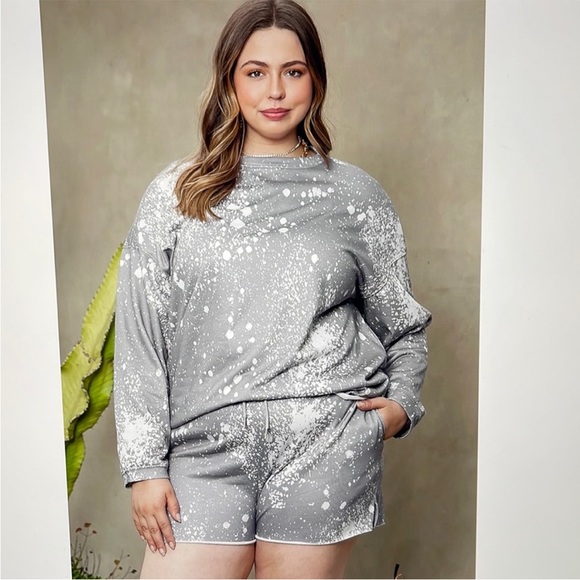 Gray Splatter Print Lounge Pajama Set Knit Size 3X - Picture 4 of 5